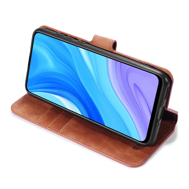 DG.MING Retro Style Leather Wallet Stand Phone Case with Strap for Huawei Enjoy 10s - Brown-5