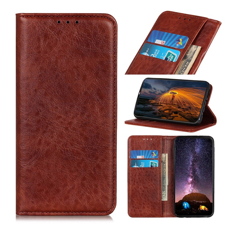Caso Textura Dividida Cartera De Cuero De Caballo Loco De Auto-absorción Para V30 Honor De Huawei Pro 5G / Pro V30 - Marrón-1