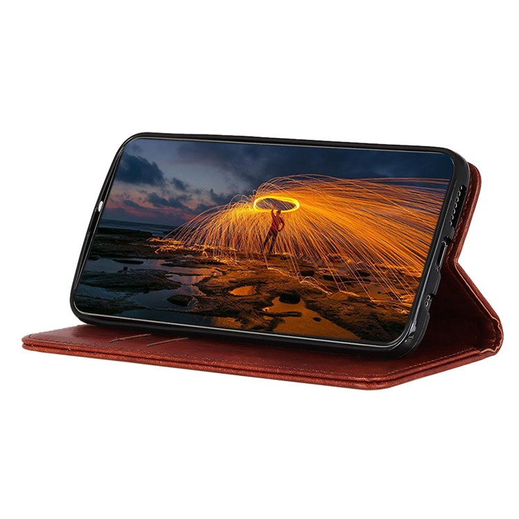 Caso Textura Dividida Cartera De Cuero De Caballo Loco De Auto-absorción Para V30 Honor De Huawei Pro 5G / Pro V30 - Marrón-7