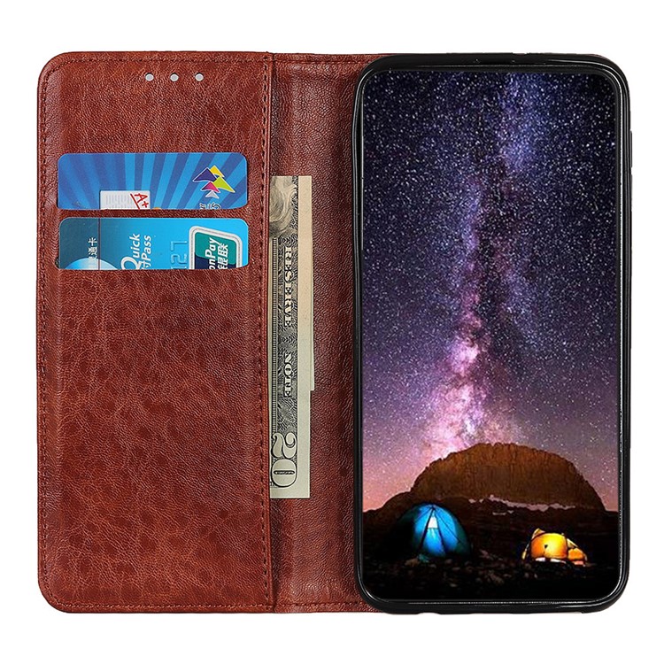 Caso Textura Dividida Cartera De Cuero De Caballo Loco De Auto-absorción Para V30 Honor De Huawei Pro 5G / Pro V30 - Marrón-8