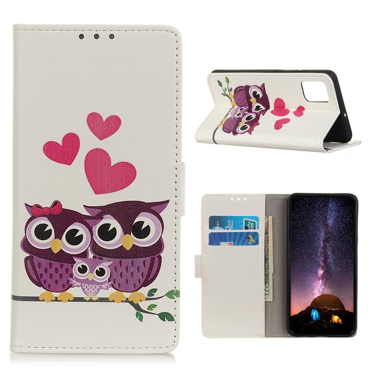 Pattern Printing Leather Wallet Case for Huawei Honor V30 Pro / V30 Pro 5G - Owls and Hearts-1