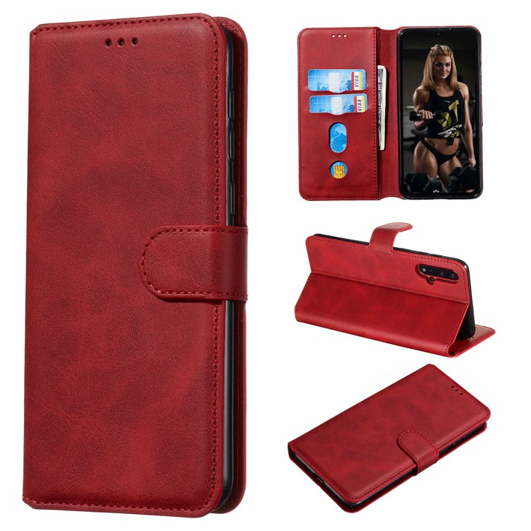 Leather Stand Case with Card Slots for Huawei nova 5 / nova 5 Pro - Red