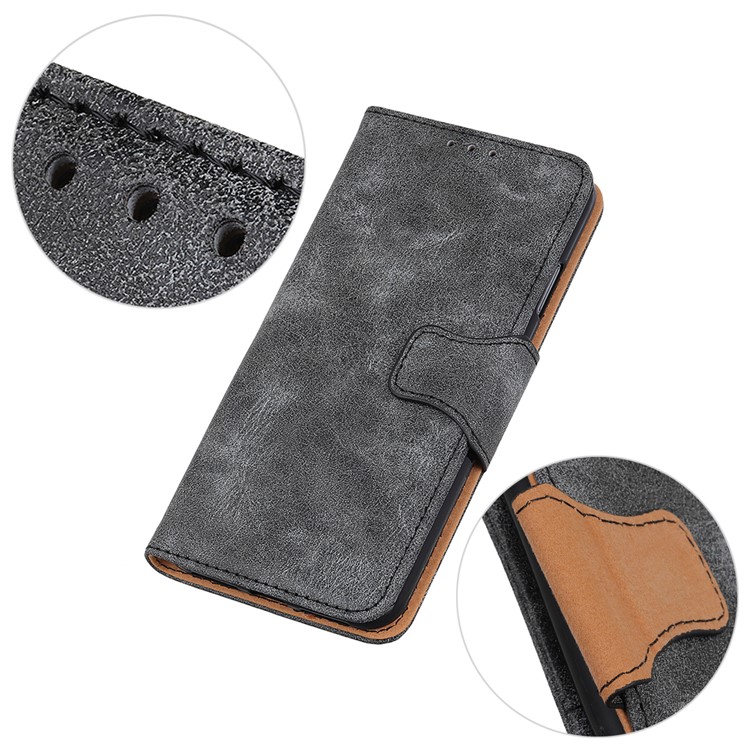 Retro Split Leather Wallet Stand Cell Phone Cover for Huawei nova 6 - Black-7