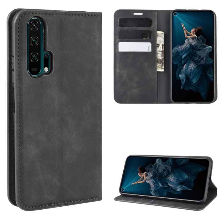Leather Stand Case with Card Slots for Huawei Honor 20 Pro - Black-1