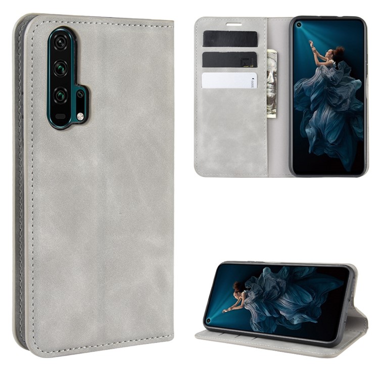Leather Stand Case with Card Slots for Huawei Honor 20 Pro - Grey-1