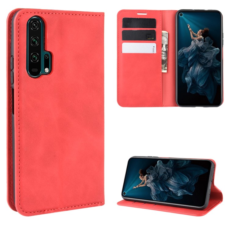 Leather Stand Case with Card Slots for Huawei Honor 20 Pro - Red-1
