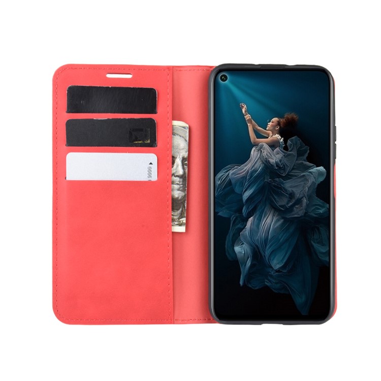 Leather Stand Case with Card Slots for Huawei Honor 20 Pro - Red-4
