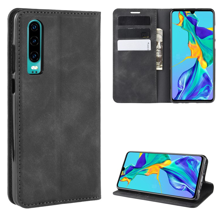 Cuir PU Stand De Portefeuille Pour P30 Huawei - Noir-1