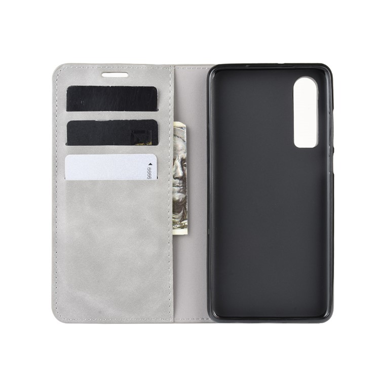 PU Leather Wallet Stand Case for Huawei P30 - Grey-3