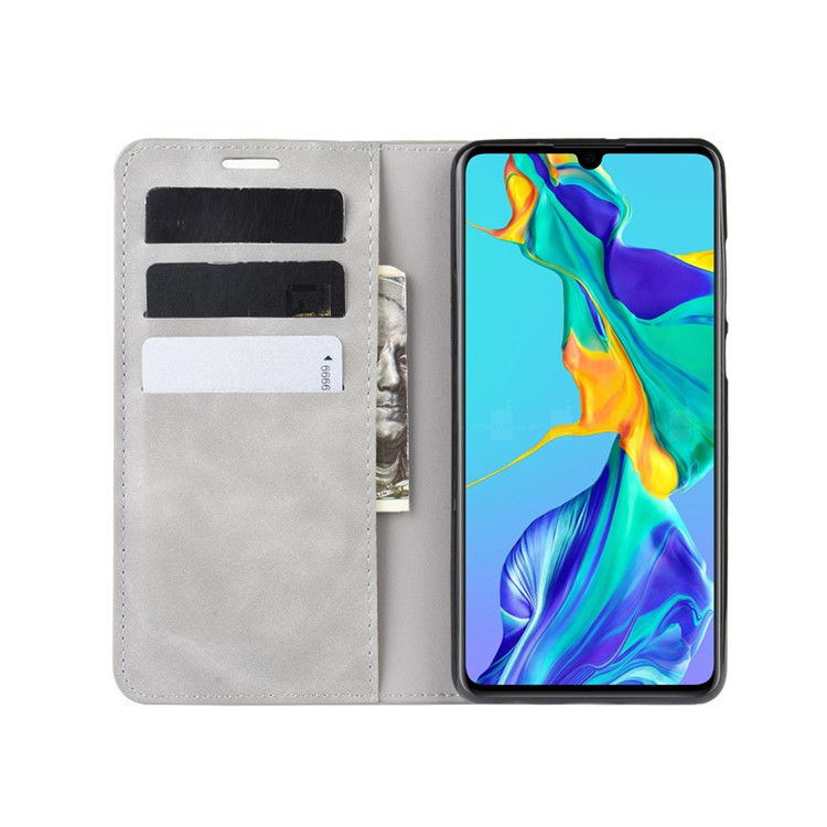 PU Leather Wallet Stand Case for Huawei P30 - Grey-4