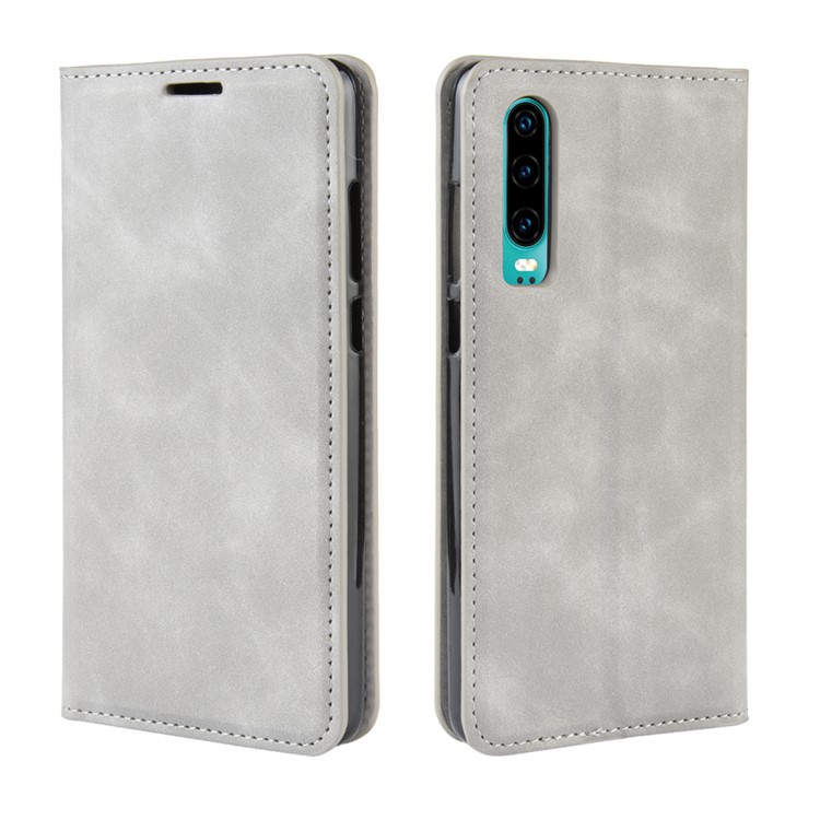 PU Leather Wallet Stand Case for Huawei P30 - Grey-7