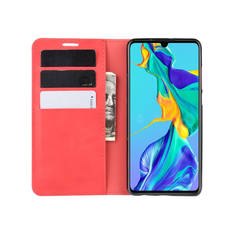 PU Leather Wallet Stand Case for Huawei P30 - Red-4