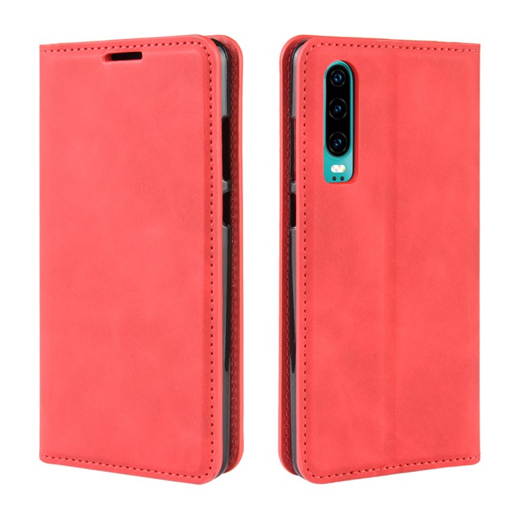 PU Leather Wallet Stand Case for Huawei P30 - Red-7