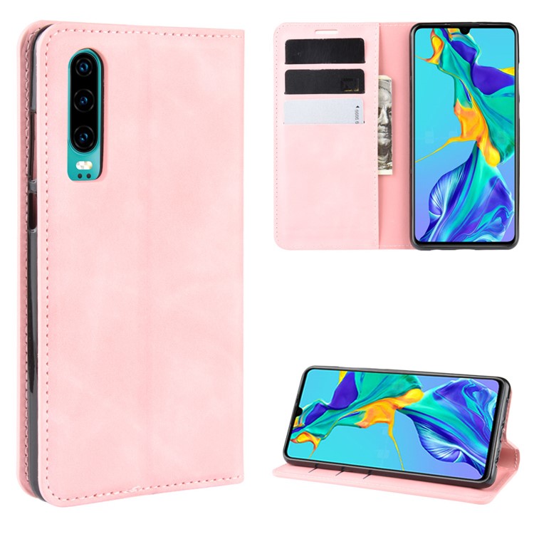 PU Leather Wallet Stand Case for Huawei P30 - Pink-1