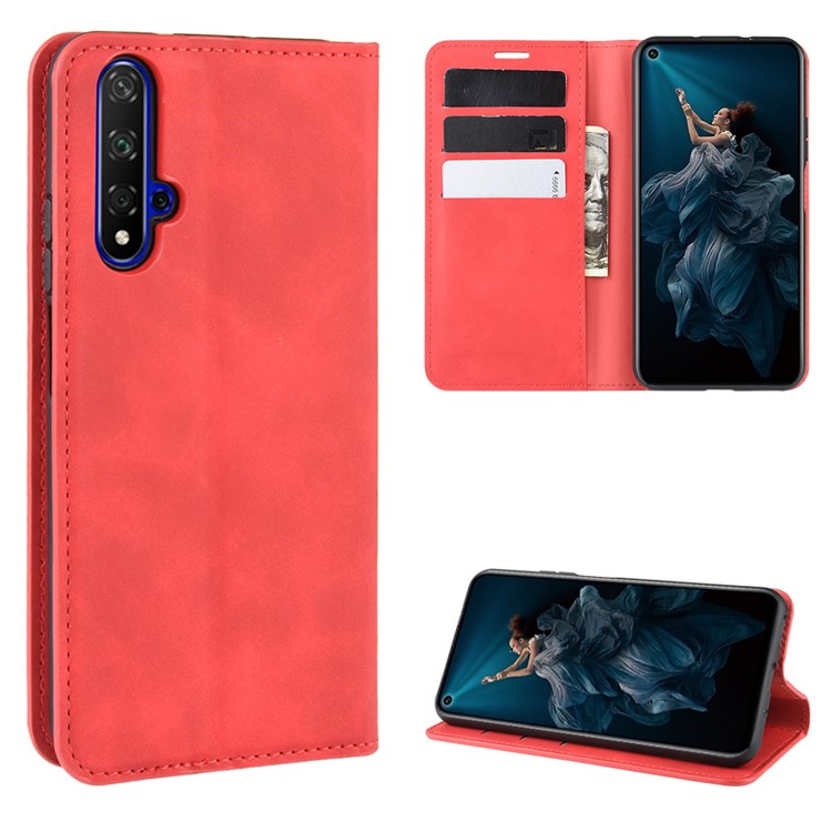Wallet Leather Stand Case for Huawei Honor 20 / nova 5T - Red-1