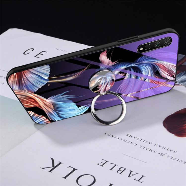 Unique Luminous Tempered Glass PC + TPU Casing with Kickstand for Huawei Enjoy 10s - Fish-2