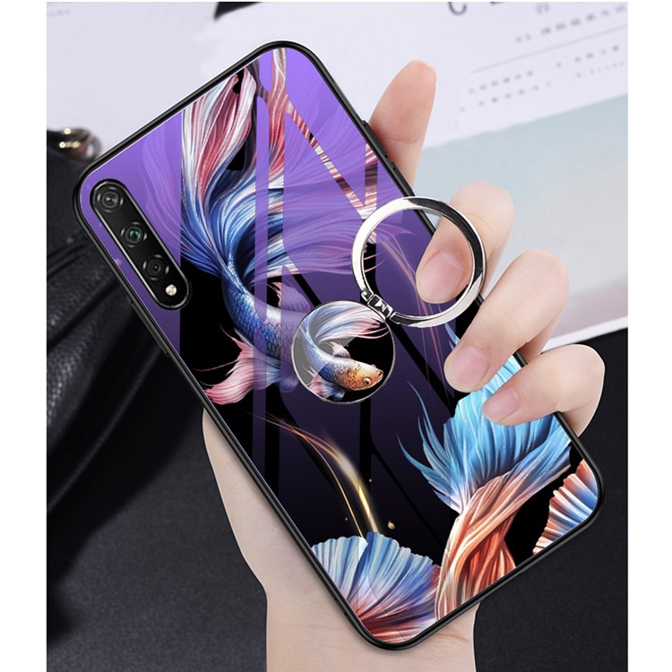 Unique Luminous Tempered Glass PC + TPU Casing with Kickstand for Huawei Enjoy 10s - Fish-3