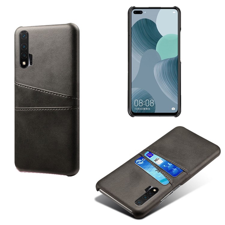 KSQ PU Leather Coated PC Cover with Double Card Slots for Huawei nova 6 - Black-1