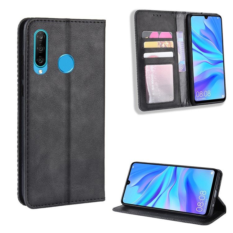 Vintage Style Stand Leather Wallet Stand Case for Huawei Honor 20S Global Edition - Black-1