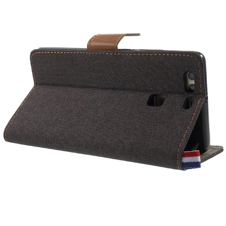 For Huawei P9 Jeans Cloth Leather Case Stand Card Holder - Black-4