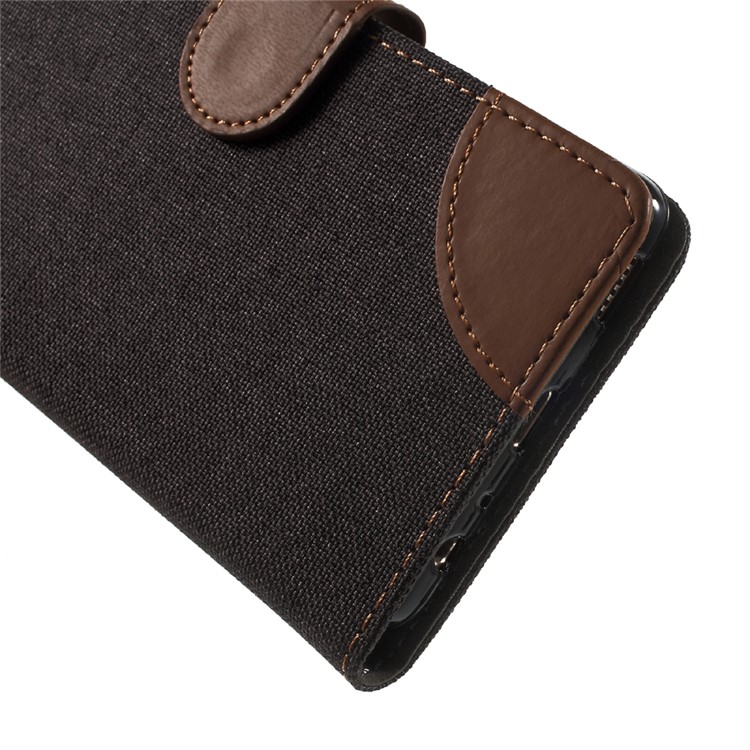For Huawei P9 Jeans Cloth Leather Case Stand Card Holder - Black-8