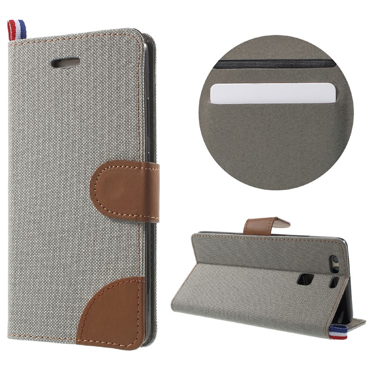 For Huawei P9 Jeans Cloth PU Leather Case Cover - Grey-1