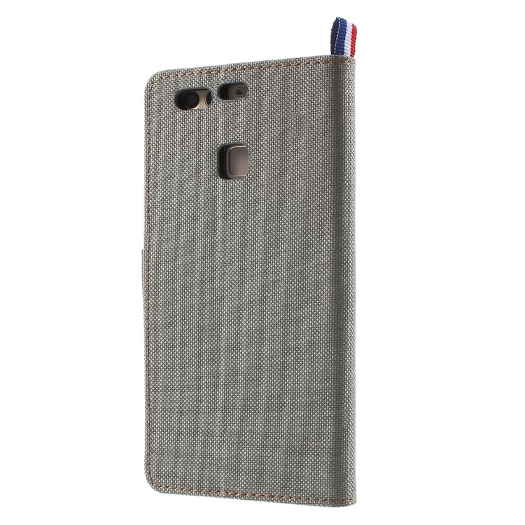 For Huawei P9 Jeans Cloth PU Leather Case Cover - Grey-2