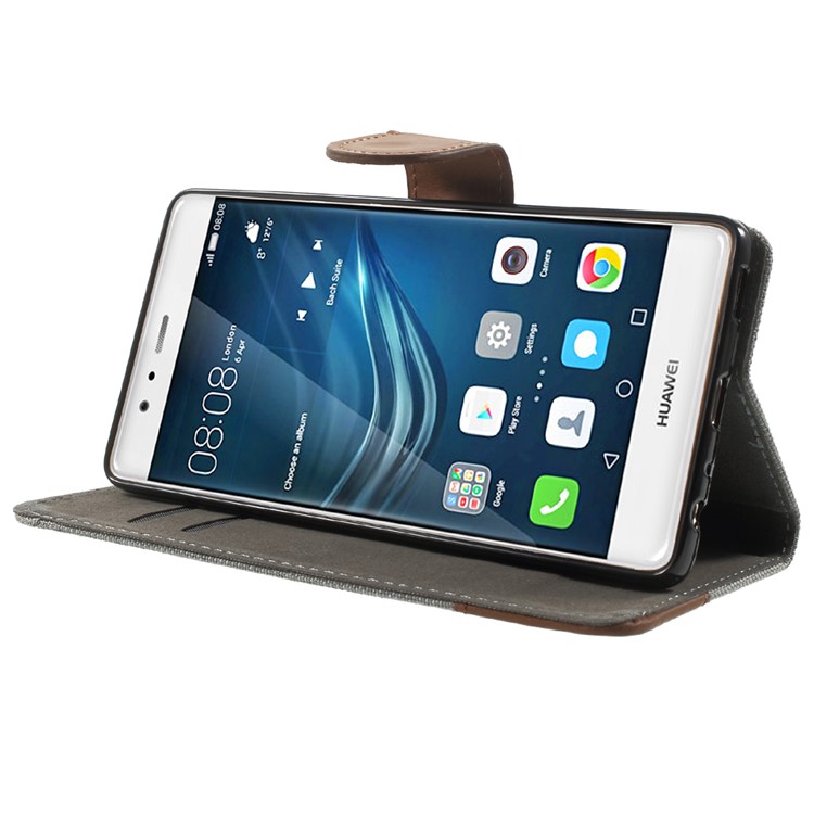 For Huawei P9 Jeans Cloth PU Leather Case Cover - Grey-3