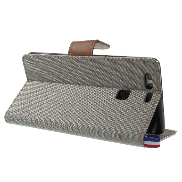 For Huawei P9 Jeans Cloth PU Leather Case Cover - Grey-4
