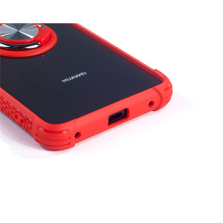 Drop-resistant Anti-slip TPU+Acrylic Phone Ring Holder Case for Huawei Mate 20 Pro - Silver/Red-2