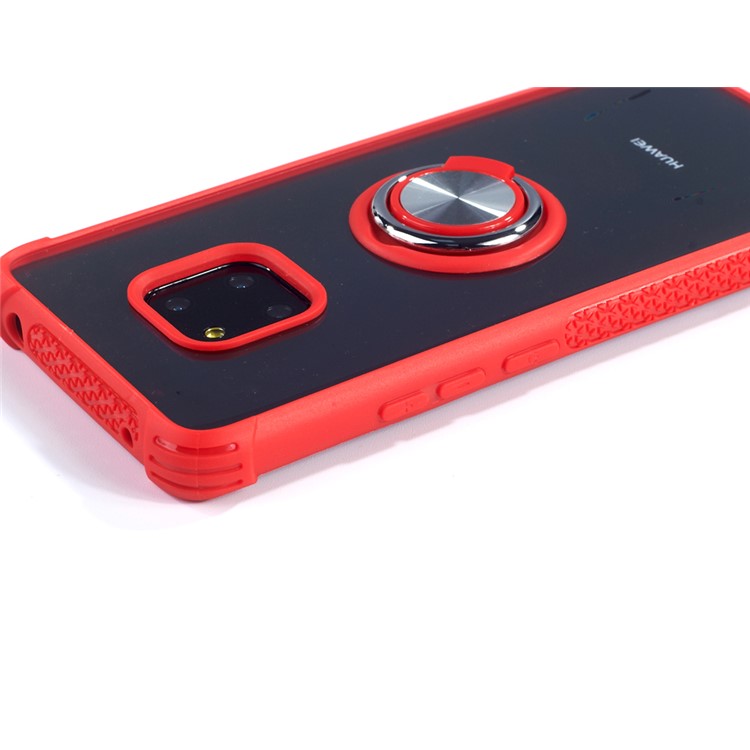 Drop-resistant Anti-slip TPU+Acrylic Phone Ring Holder Case for Huawei Mate 20 Pro - Silver/Red-3