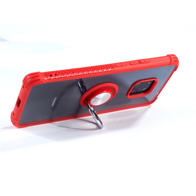 Drop-resistant Anti-slip TPU+Acrylic Phone Ring Holder Case for Huawei Mate 20 Pro - Silver/Red-5