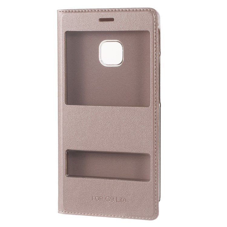 Plastic Dual Window Leather Flip Shell Cover for Huawei P9 Lite - Rose Gold-1