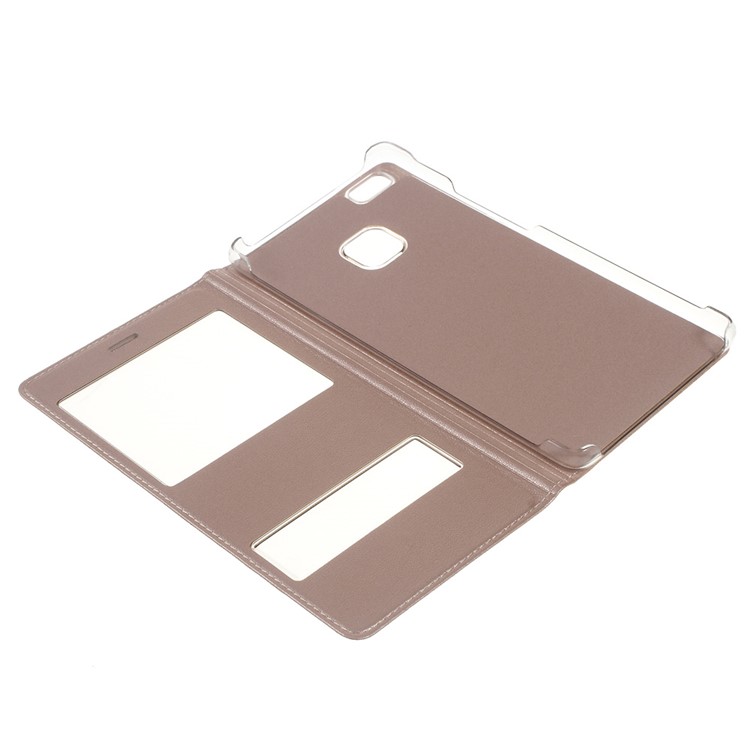 Plastic Dual Window Leather Flip Shell Cover for Huawei P9 Lite - Rose Gold-5