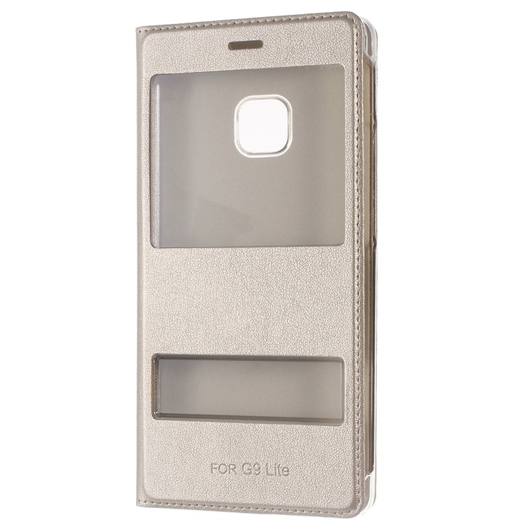 Plastic Dual Window Leather Phone Cover for Huawei P9 Lite - Gold-1