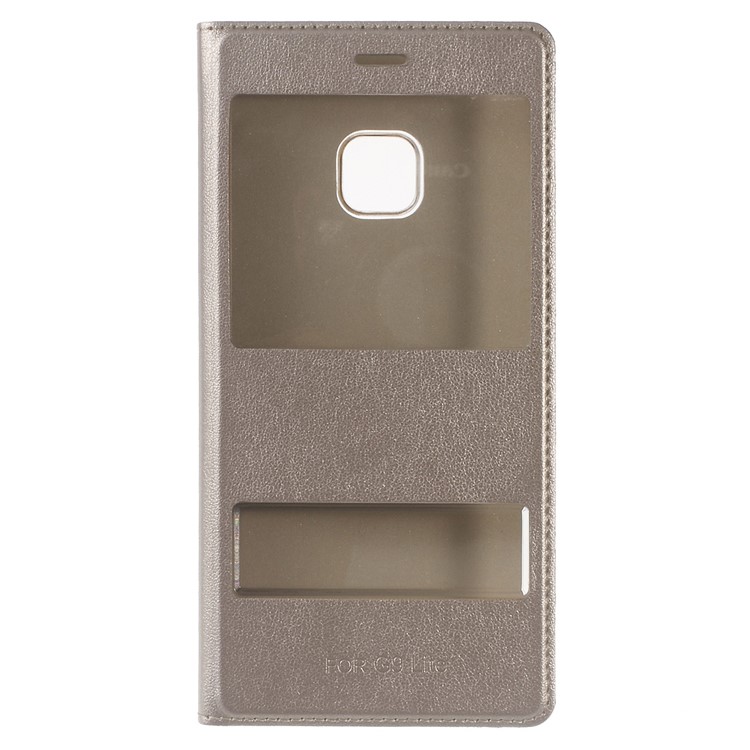 Plastic Dual Window Leather Phone Cover for Huawei P9 Lite - Gold-2