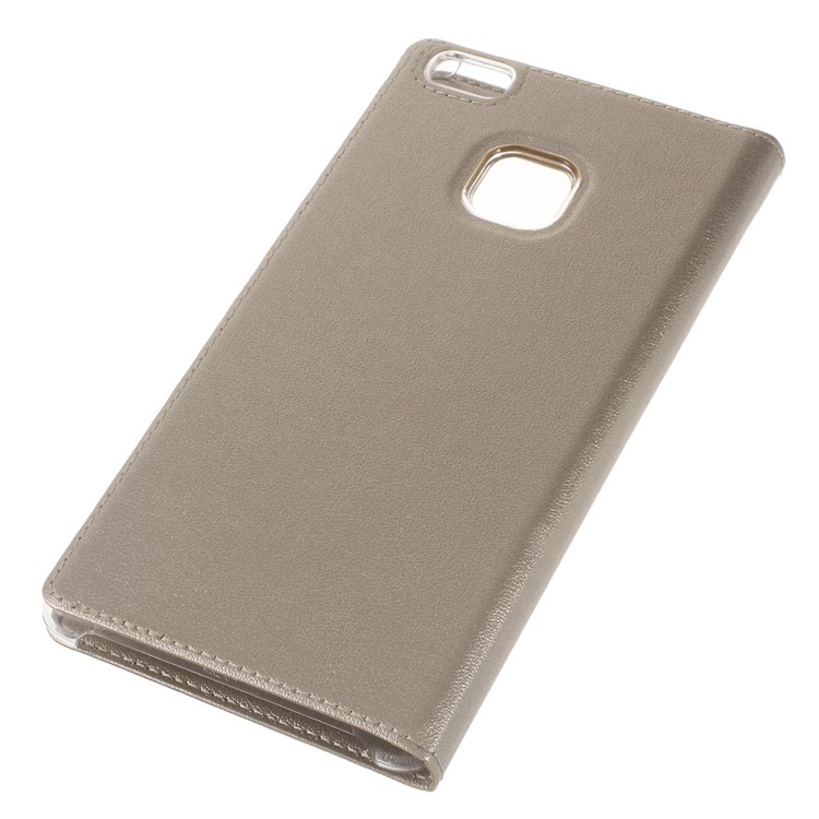 Plastic Dual Window Leather Phone Cover for Huawei P9 Lite - Gold-4