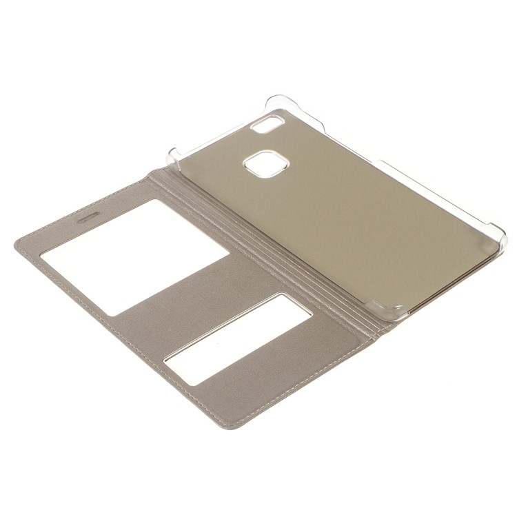 Plastic Dual Window Leather Phone Cover for Huawei P9 Lite - Gold-5