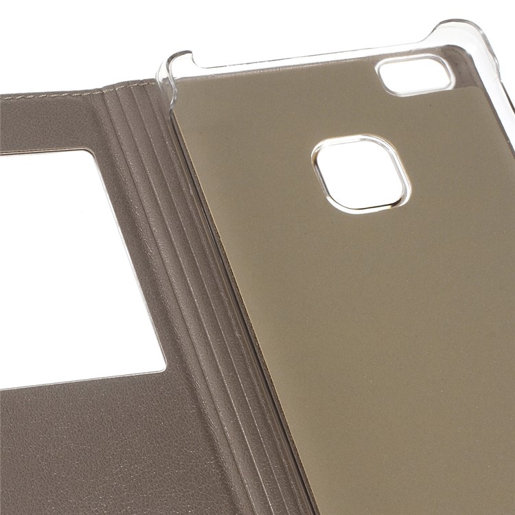 Plastic Dual Window Leather Phone Cover for Huawei P9 Lite - Gold-6