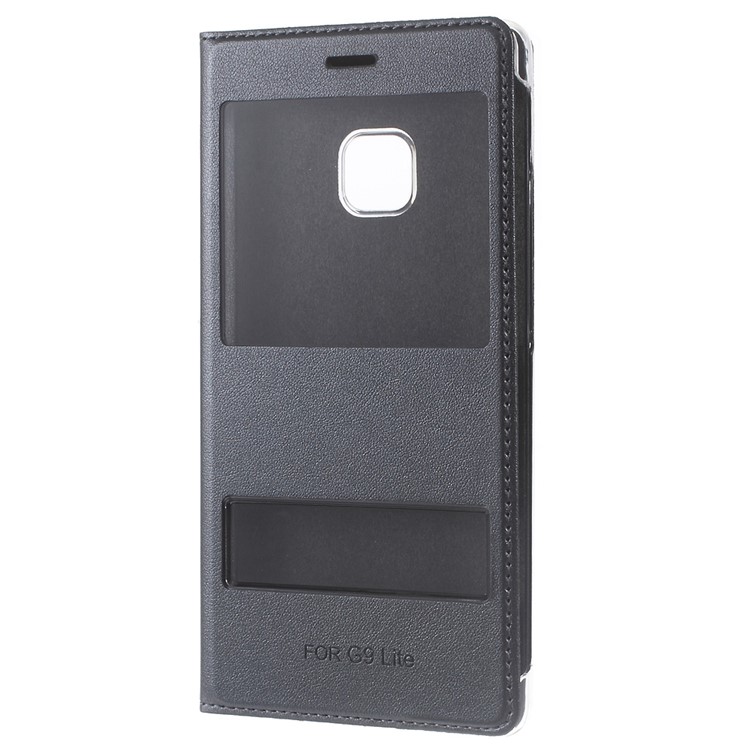 Plastic Dual Window Leather Protective Case Cover for Huawei P9 Lite - Grey-1