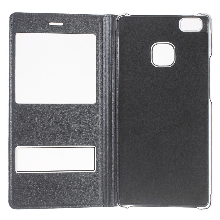 Plastic Dual Window Leather Protective Case Cover for Huawei P9 Lite - Grey-4