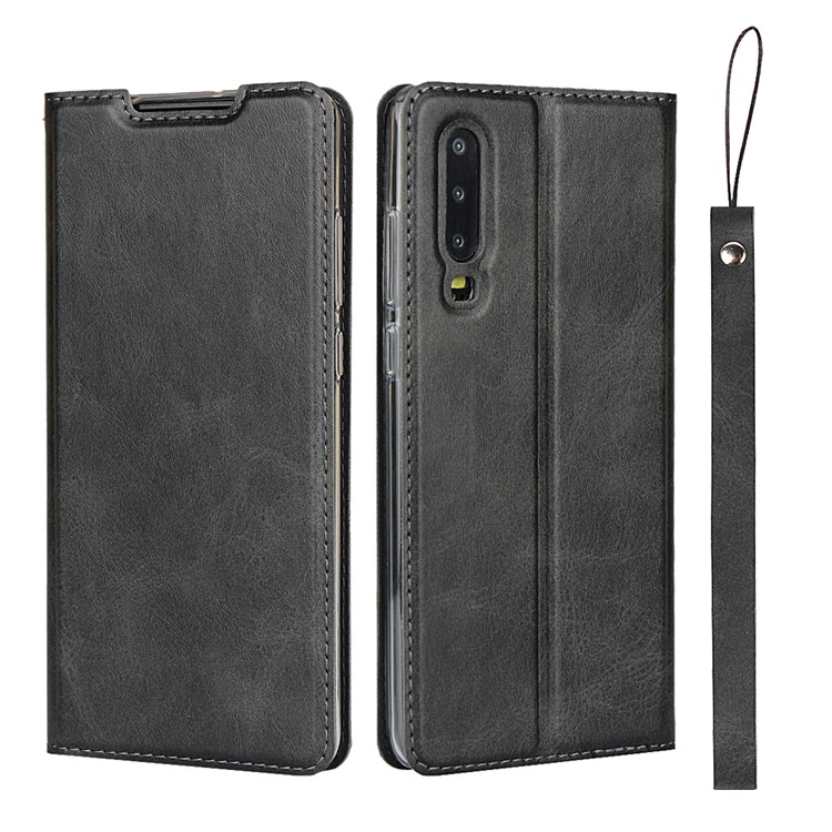 Leather Stand Case with Card Slot Phone Cover for Huawei P30 - Black-1