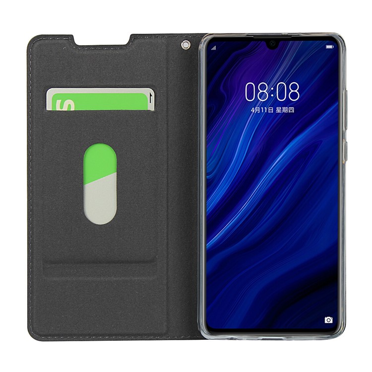 Leather Stand Case with Card Slot Phone Cover for Huawei P30 - Black-5