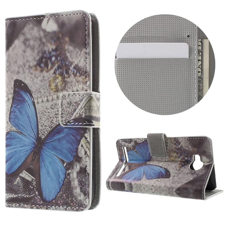 Wallet Leather Stand Case for Huawei Y3II / Y3 II - Blue Butterflies-1