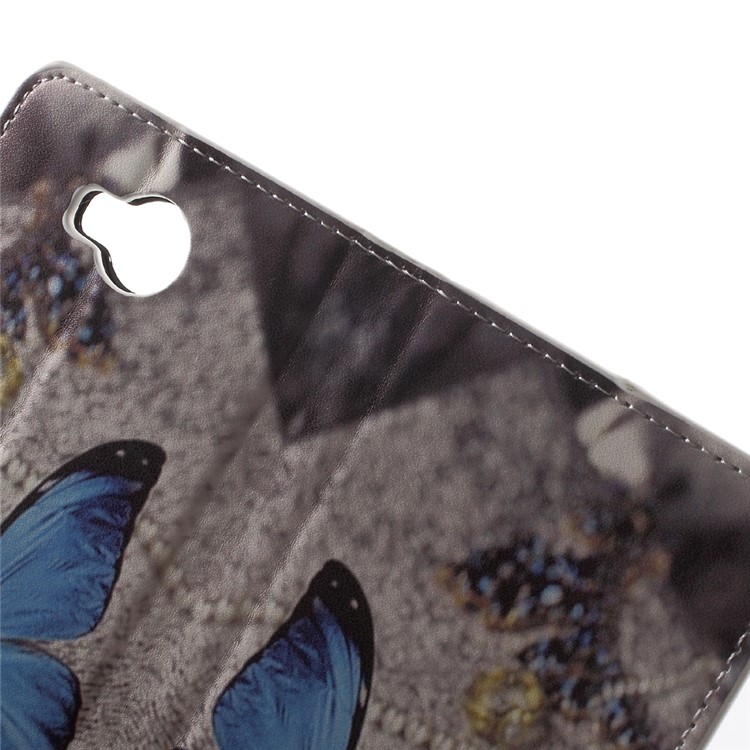 Wallet Leather Stand Case for Huawei Y3II / Y3 II - Blue Butterflies-6