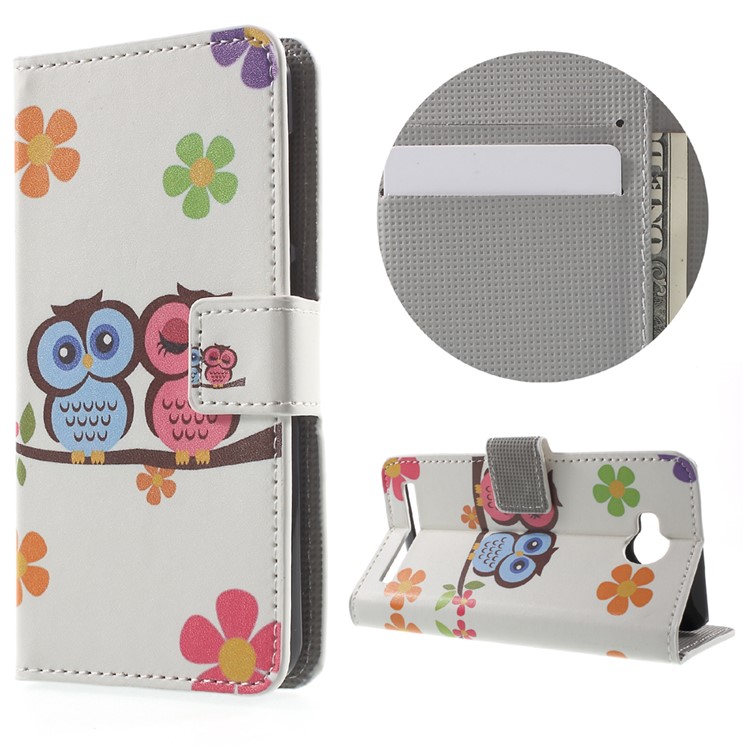 Leather Stand Case with Card Slots for Huawei Y3II / Y3 II - Owls and Flowers-1