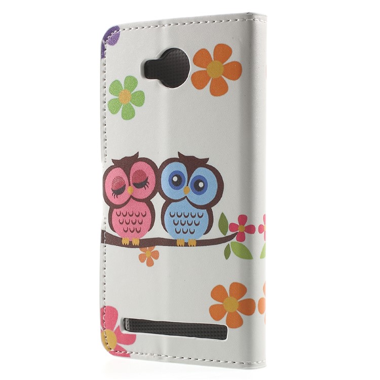 Leather Stand Case with Card Slots for Huawei Y3II / Y3 II - Owls and Flowers-2