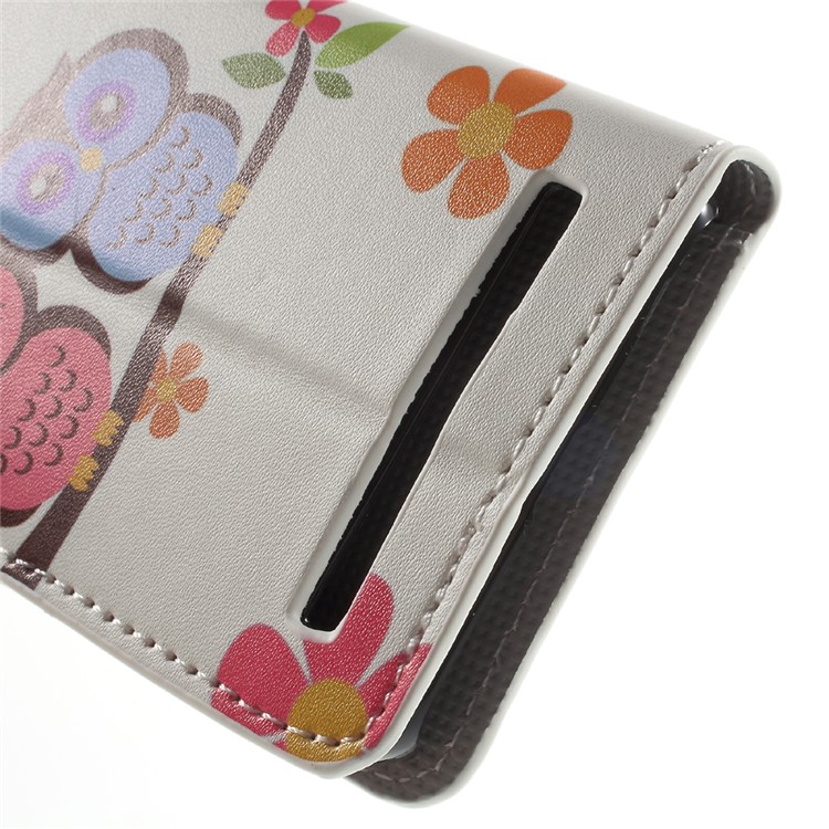 Leather Stand Case with Card Slots for Huawei Y3II / Y3 II - Owls and Flowers-8