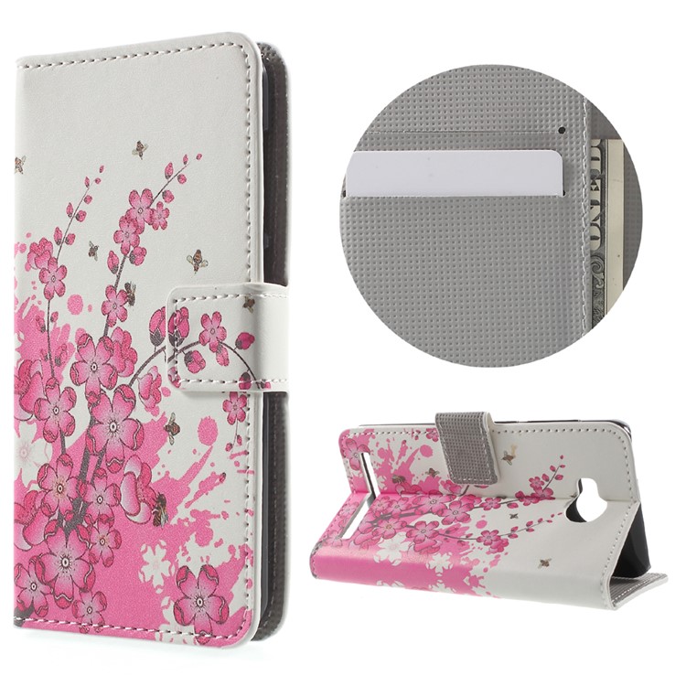 Leather Stand Cover with Card Slots for Huawei Y3II / Y3 II - Plum Blossom-1