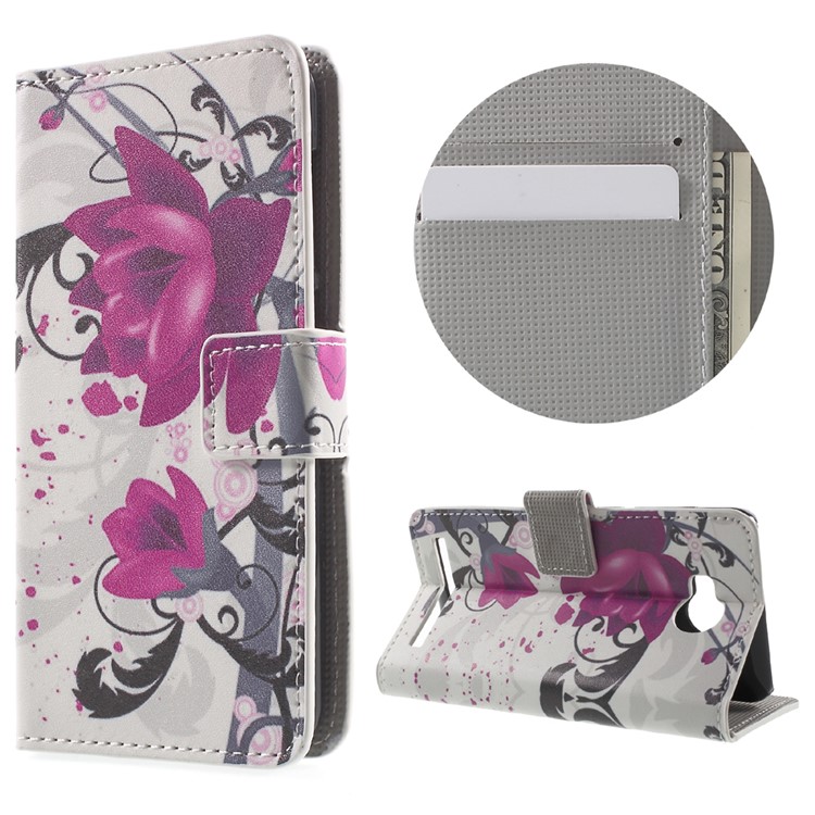 Phone Leather Stand Case for Huawei Y3II / Y3 II - Purple Flowers-1
